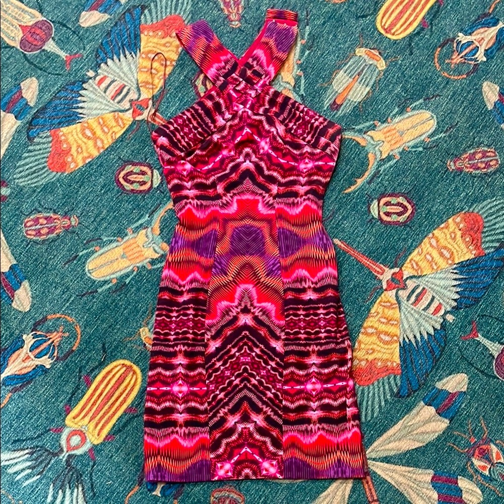 Stunning Vintage 90s Y2K Matthew Williamson pink halter bodycon dress UK 4/6